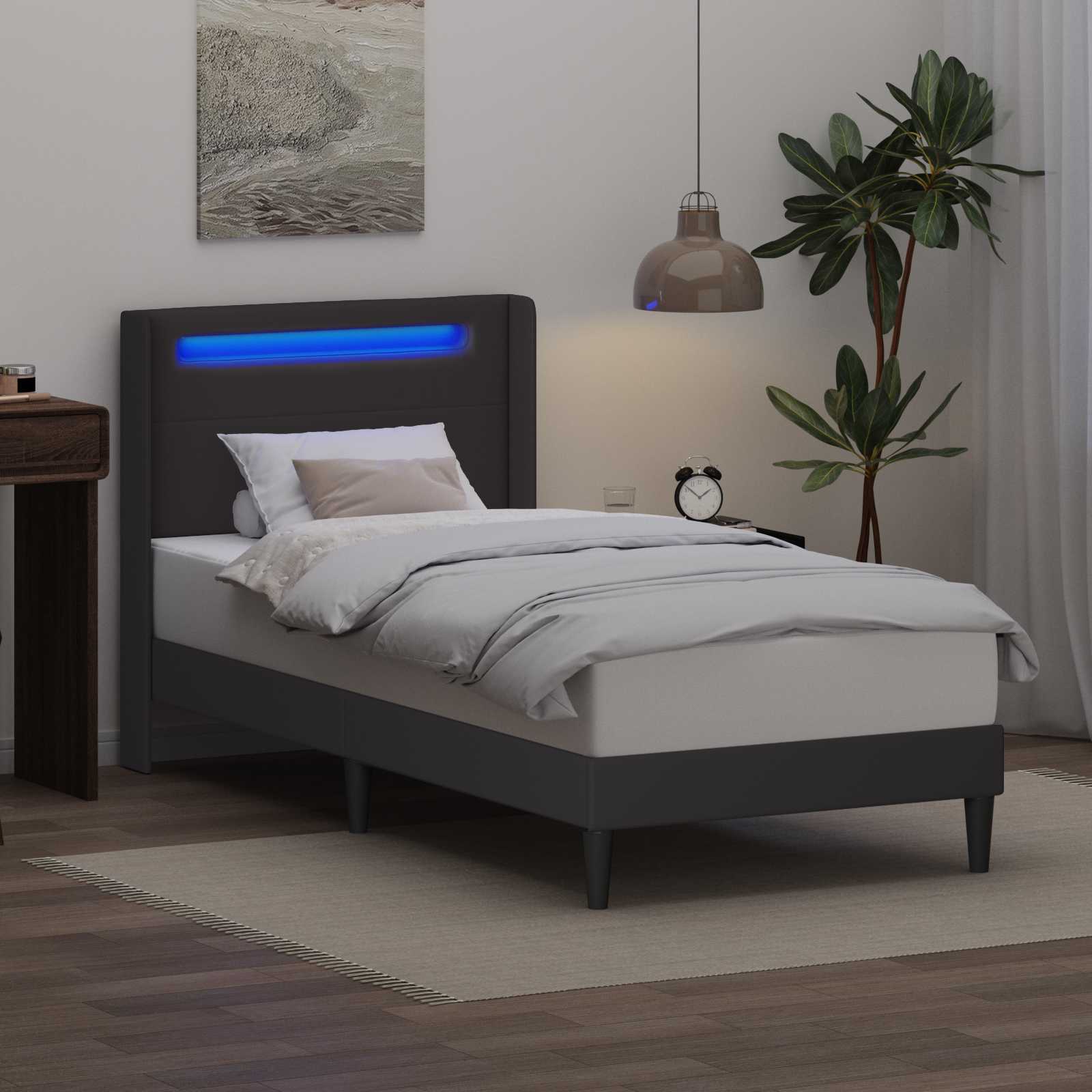 vidaXL Bettrahmen mit LED-Lichtleisten Grau 80 x 200 cm Kunstleder