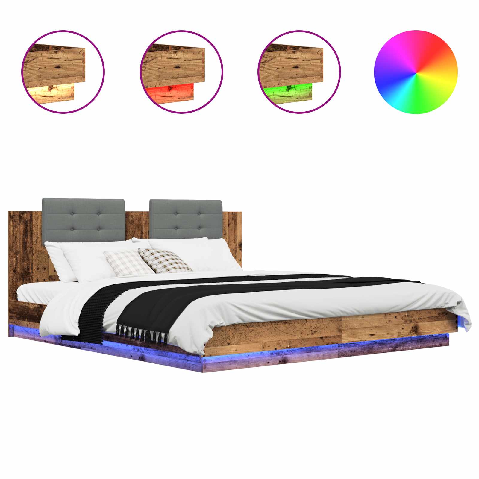 vidaXL Bettgestell mit Kopfteil Altholz 200 x 200 cm Holzwerkstoff