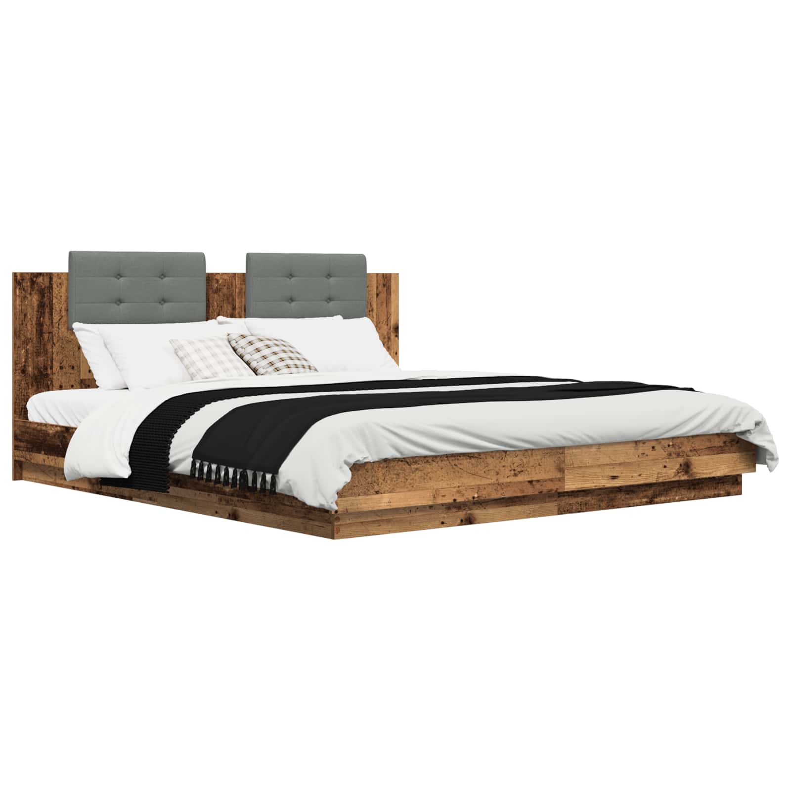 vidaXL Bettgestell mit Kopfteil Altholz 200 x 200 cm Holzwerkstoff