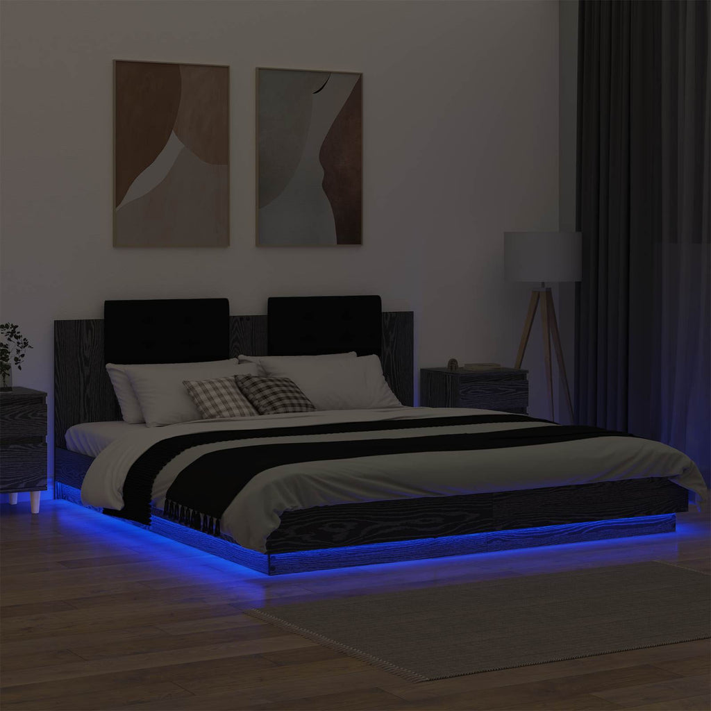 vidaXL Bettgestell mit Kopfteil Schwarz Eichen-Optik 200 x 200 cm