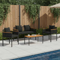 vidaXL Gartenmöbel Set mit Kissen 4 pcs Schwarz Poly-Rattan