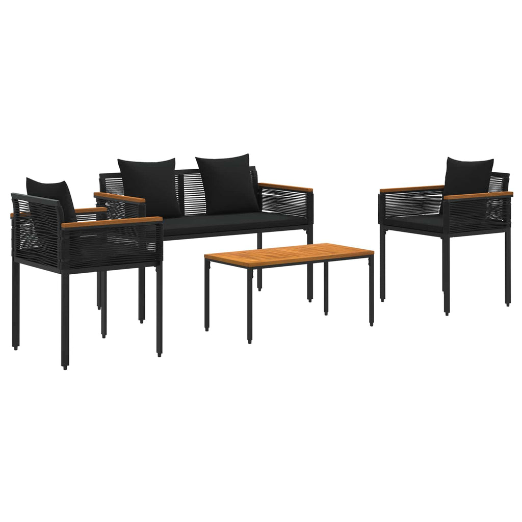 vidaXL Gartenmöbel Set mit Kissen 4 pcs Schwarz Poly-Rattan