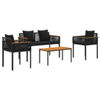 vidaXL Gartenmöbel Set mit Kissen 4 pcs Schwarz Poly-Rattan