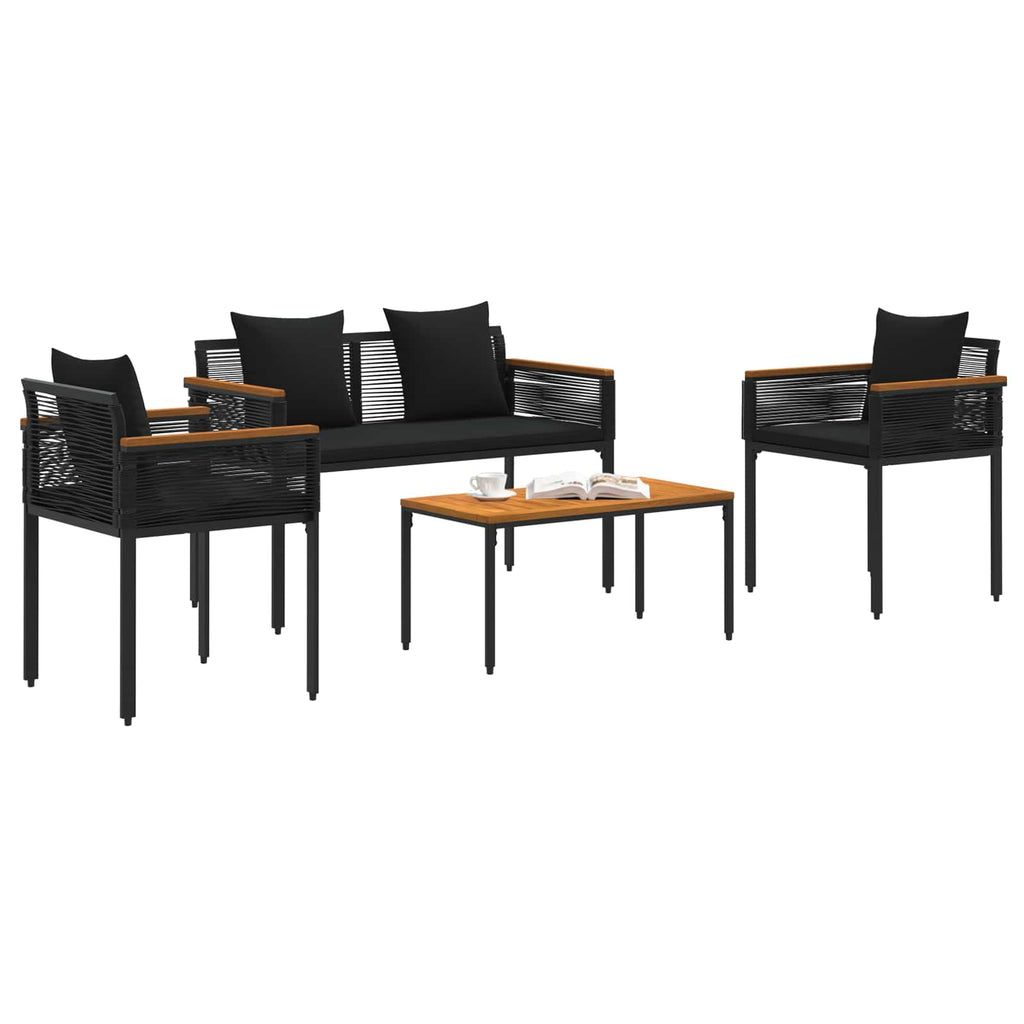 vidaXL Gartenmöbel Set mit Kissen 4 pcs Schwarz Poly-Rattan