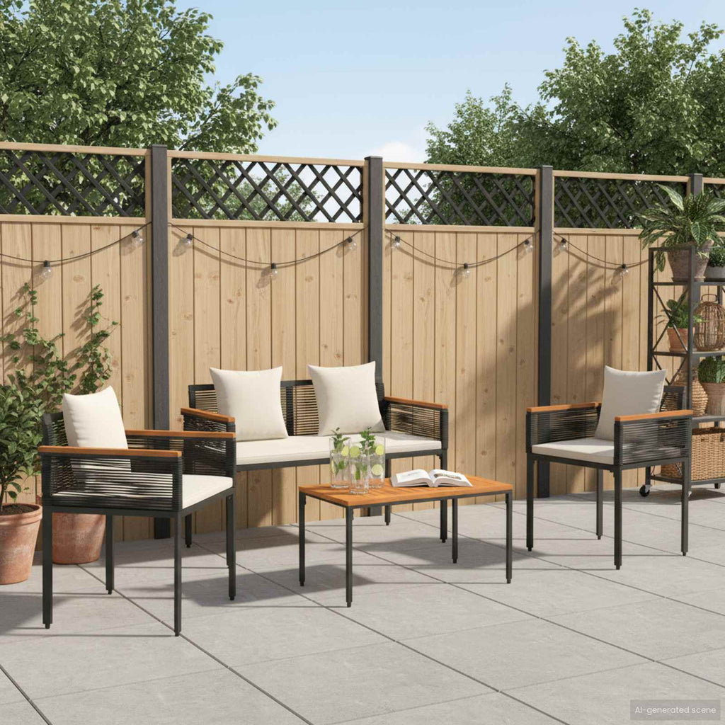 vidaXL Gartenmöbel Set mit Kissen Schwarz und Cremeweiß Poly-Rattan