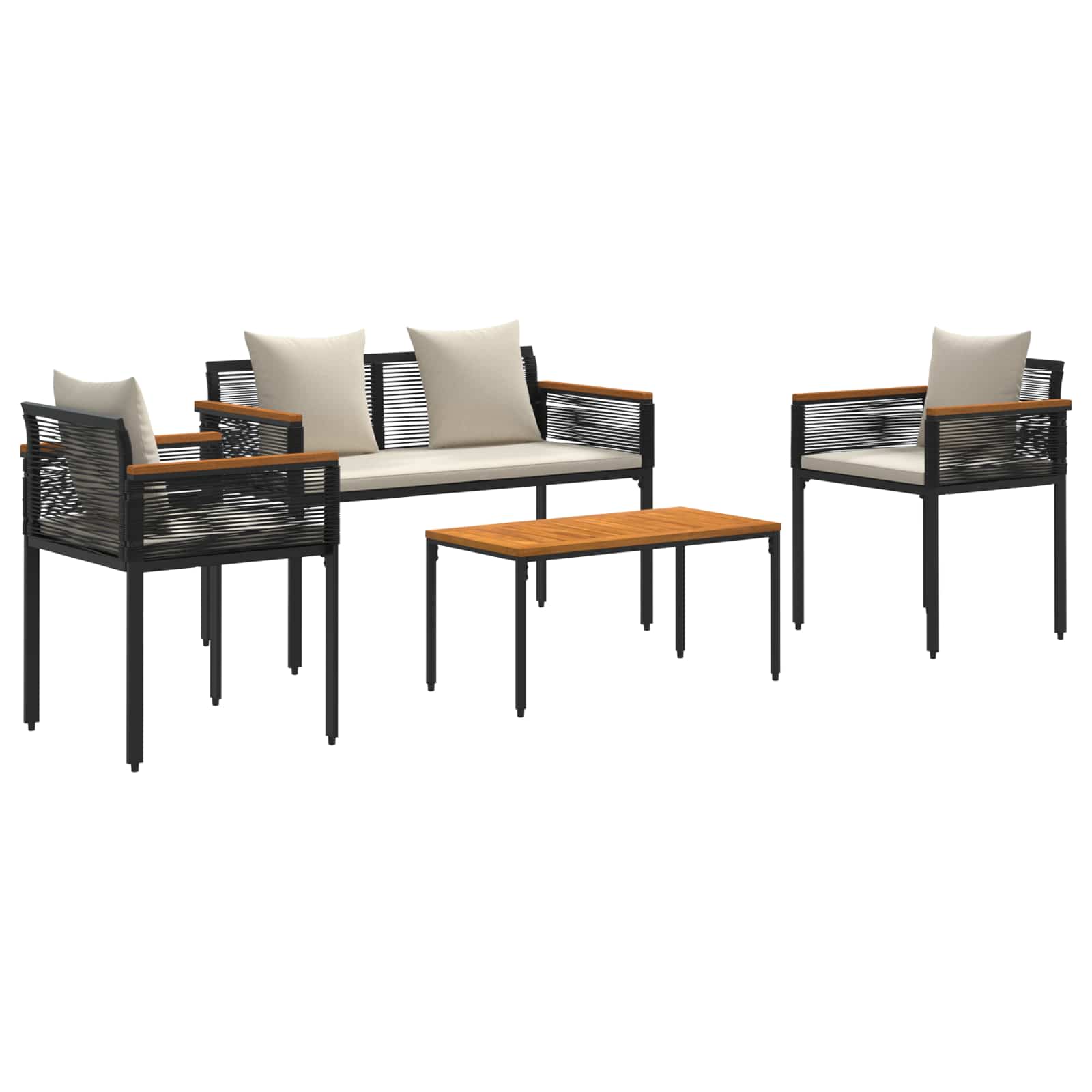 vidaXL Gartenmöbel Set mit Kissen Schwarz und Cremeweiß Poly-Rattan