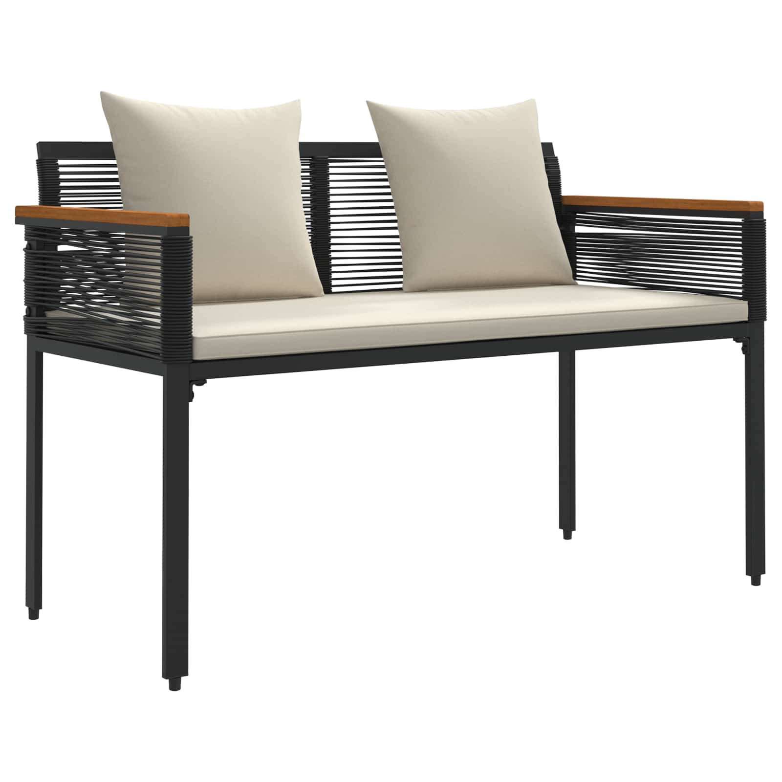 vidaXL Gartenmöbel Set mit Kissen Schwarz und Cremeweiß Poly-Rattan