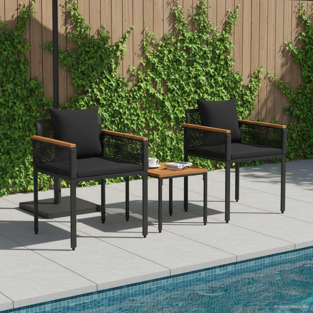 vidaXL Gartenmöbel Set mit Kissen Schwarz Poly-Rattan