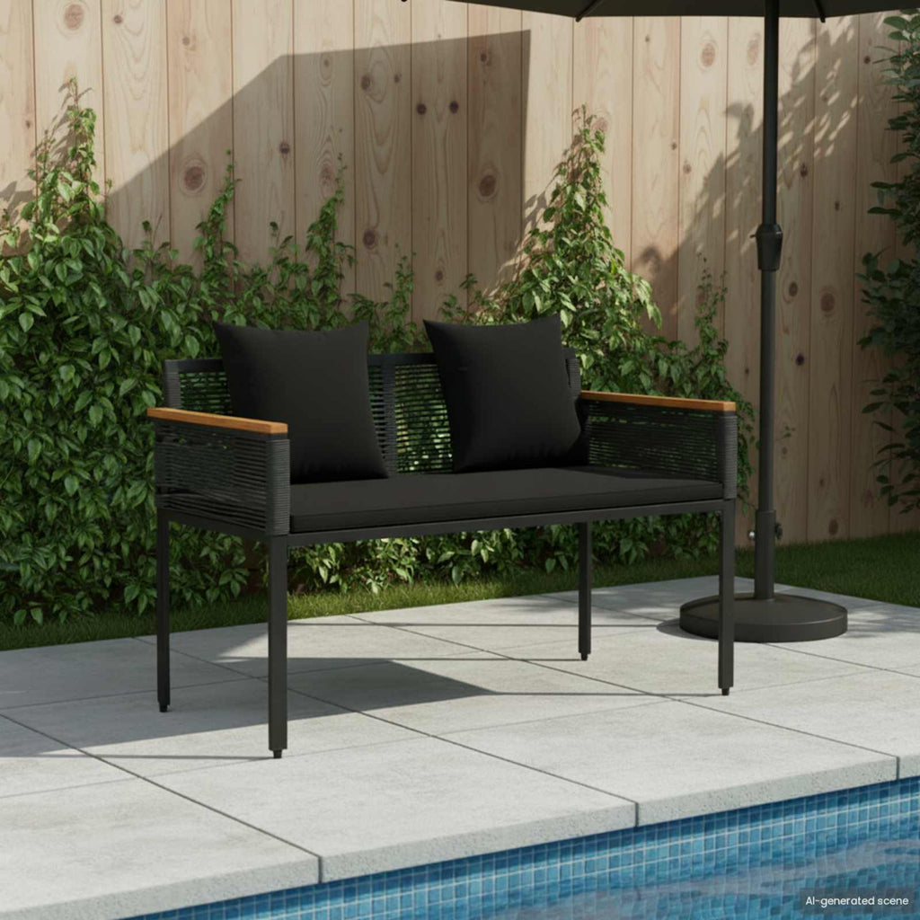 vidaXL Bank Outdoor mit Kissen Schwarz 117 x 54 x 74,5 cm Poly-Rattan