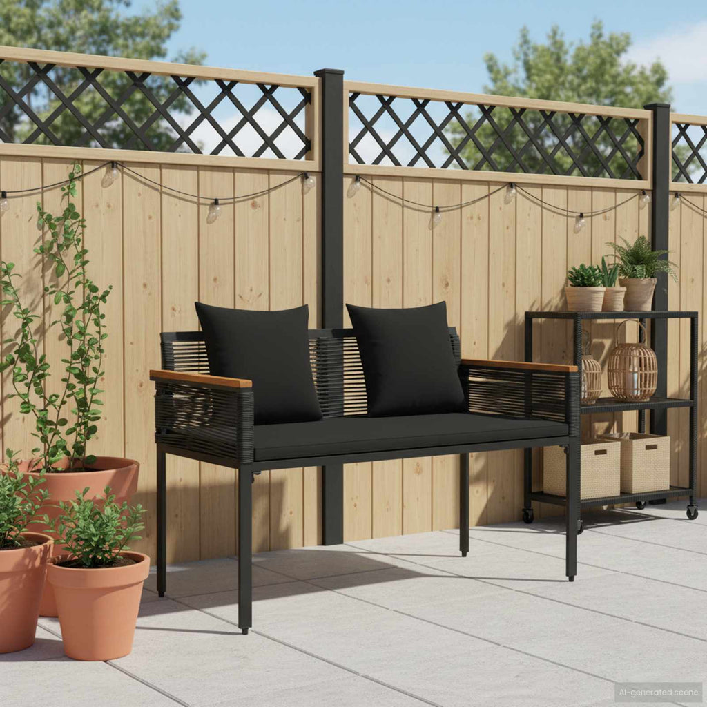 vidaXL Bank Outdoor mit Kissen Schwarz 117 x 54 x 74,5 cm Poly-Rattan