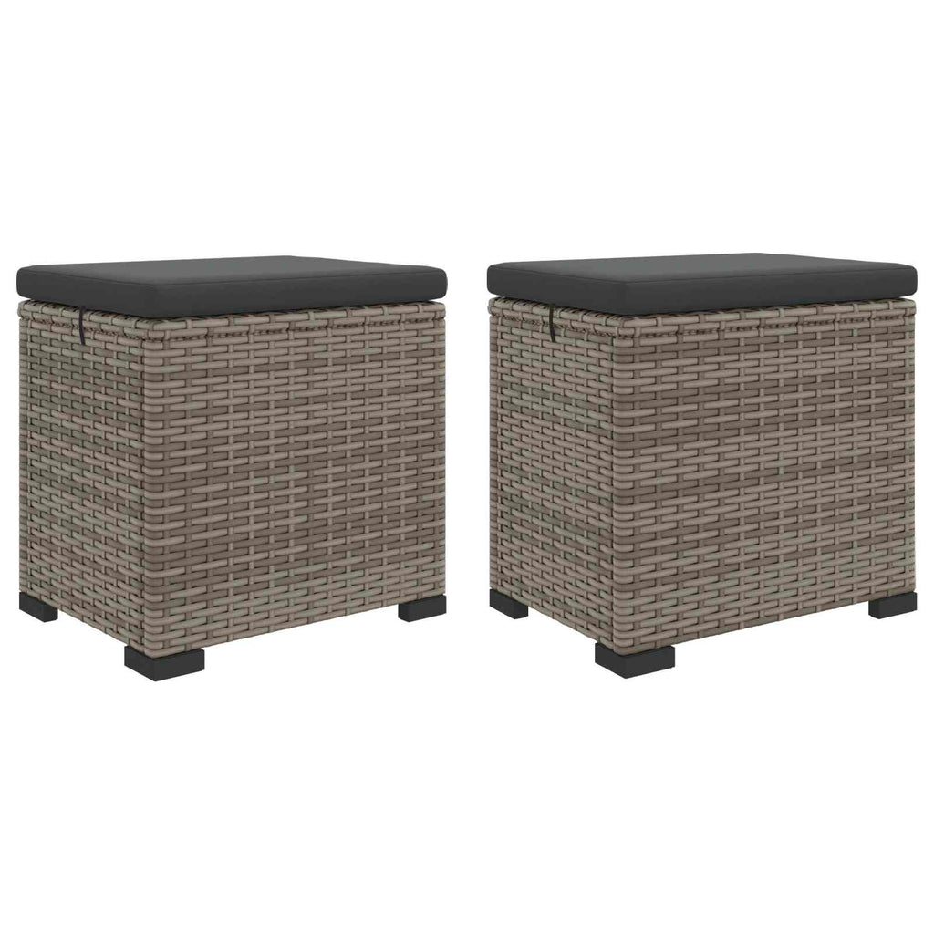vidaXL Garten-Fußhocker mit Kissen 2 Stück Grau Poly-Rattan