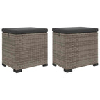vidaXL Garten-Fußhocker mit Kissen 2 Stück Grau Poly-Rattan