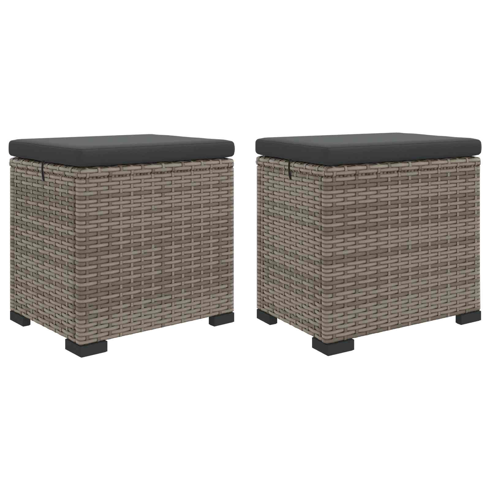 vidaXL Garten-Fußhocker mit Kissen 2 Stück Grau Poly-Rattan