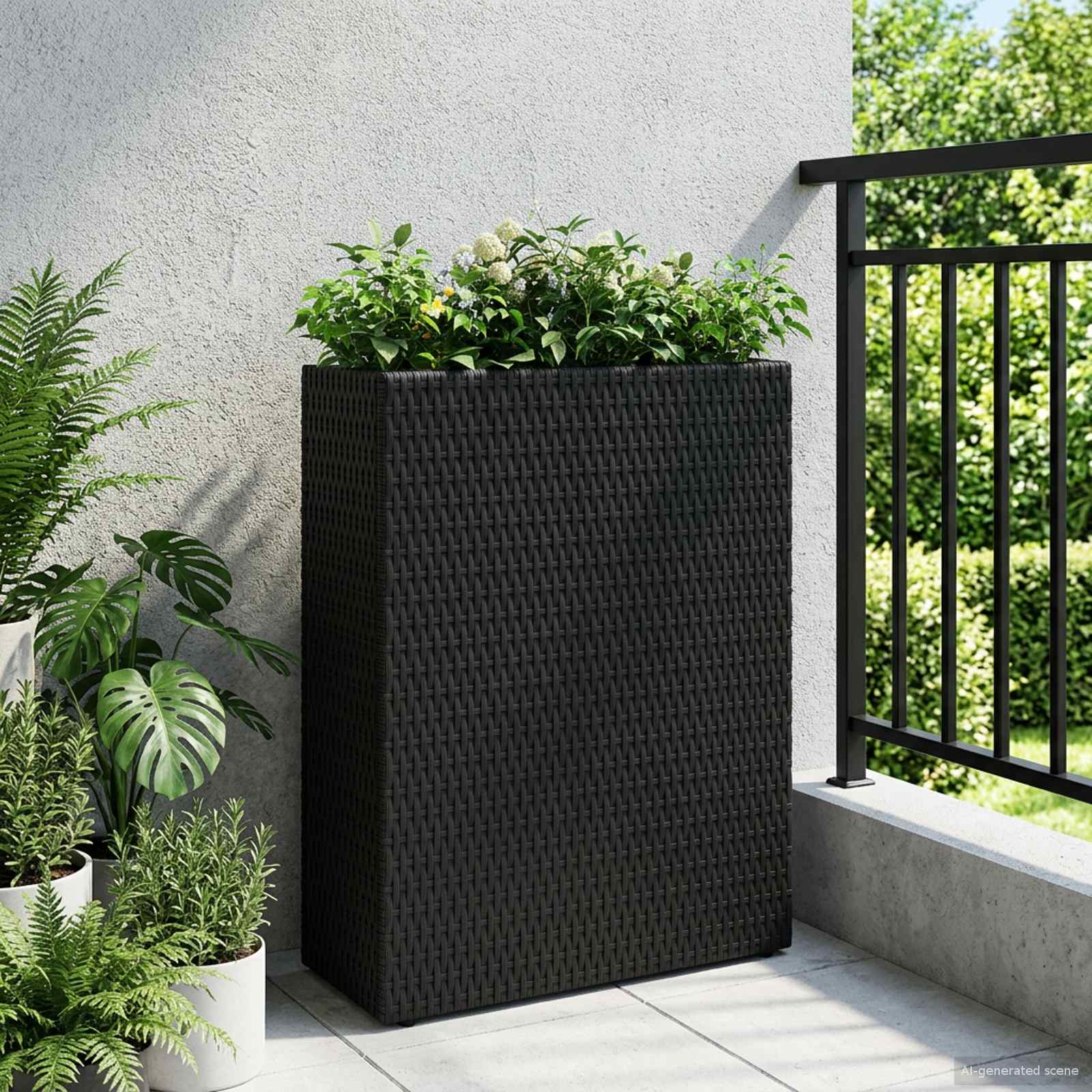 vidaXL Hoher Pflanzkübel Schwarz 55 x 22 x 70 cm Poly-Rattan
