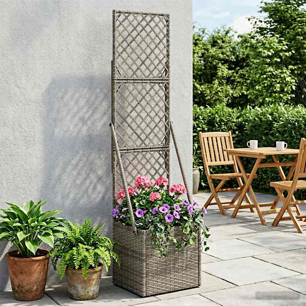 vidaXL Gartenpflanzer mit Gitter Grau 35 x 30 x 135 cm Poly-Rattan