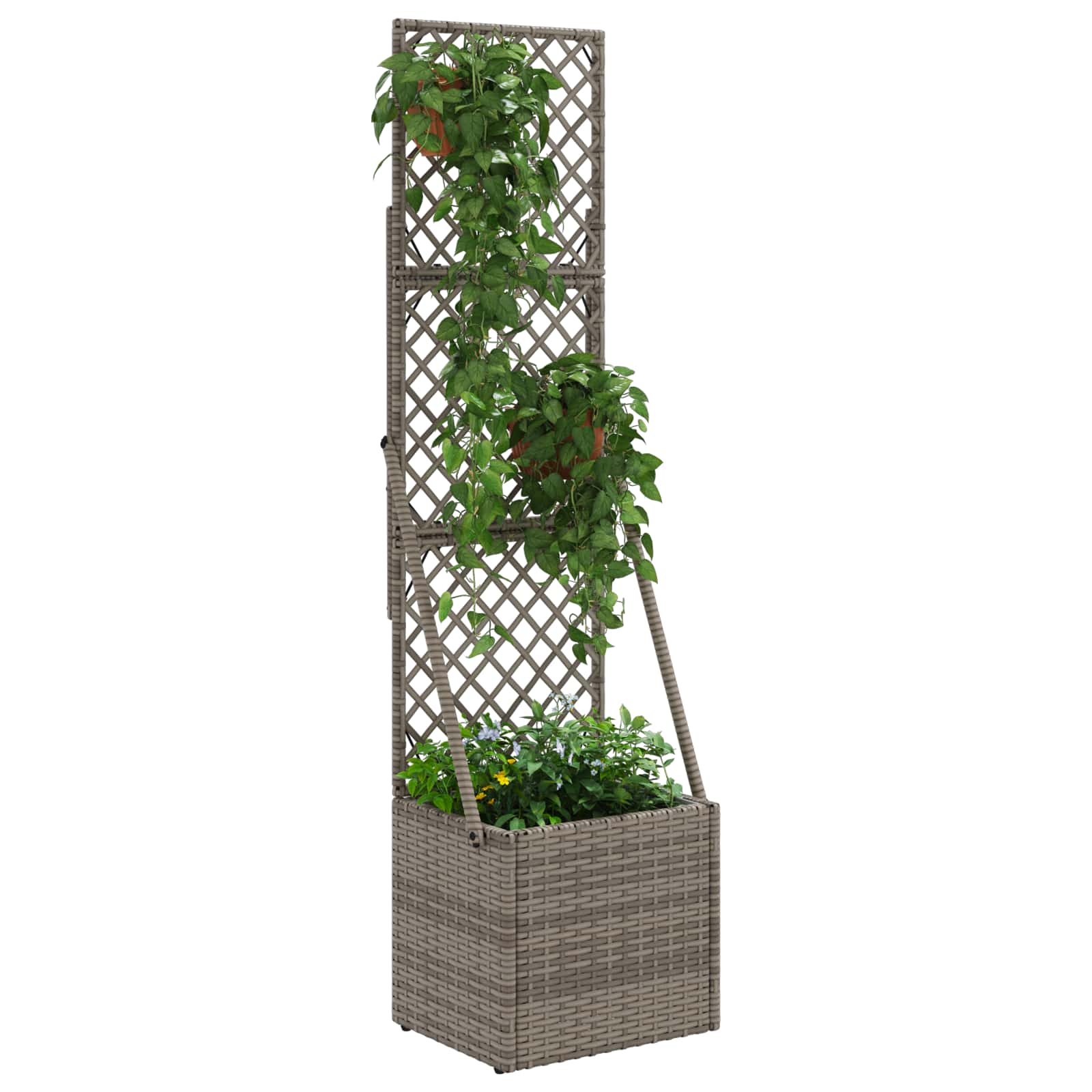 vidaXL Gartenpflanzer mit Gitter Grau 35 x 30 x 135 cm Poly-Rattan
