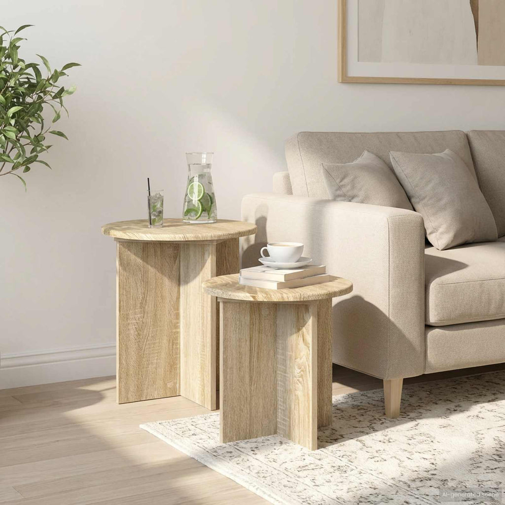 vidaXL Beistelltisch-Set mit Speicher 2 pcs Sonoma-Eiche Holzwerkstoff