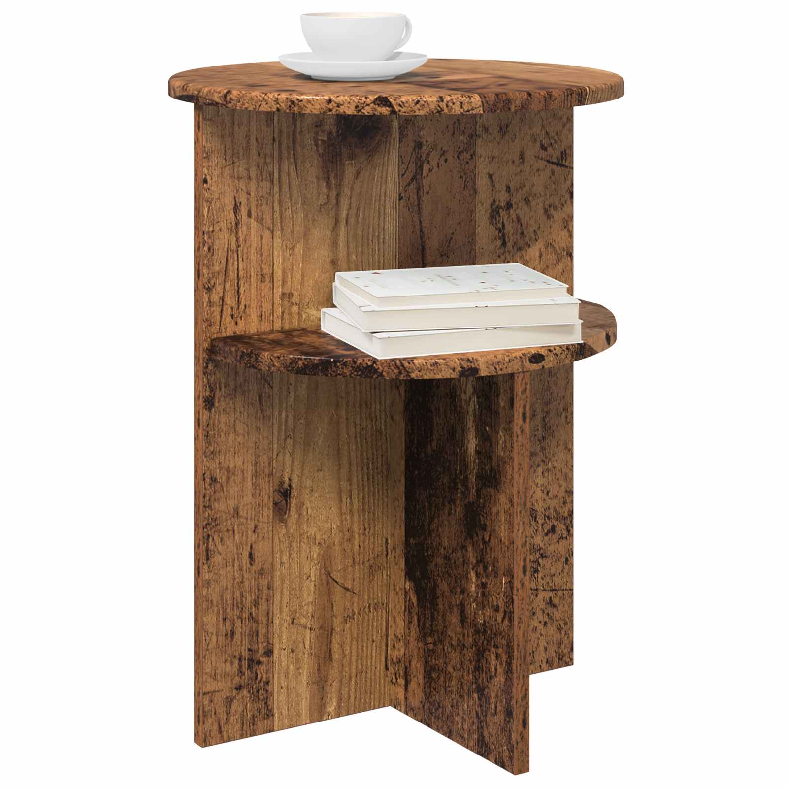vidaXL Beistelltisch mit Speicher Altholz Ø 39,5 x 55 cm Holzwerkstoff