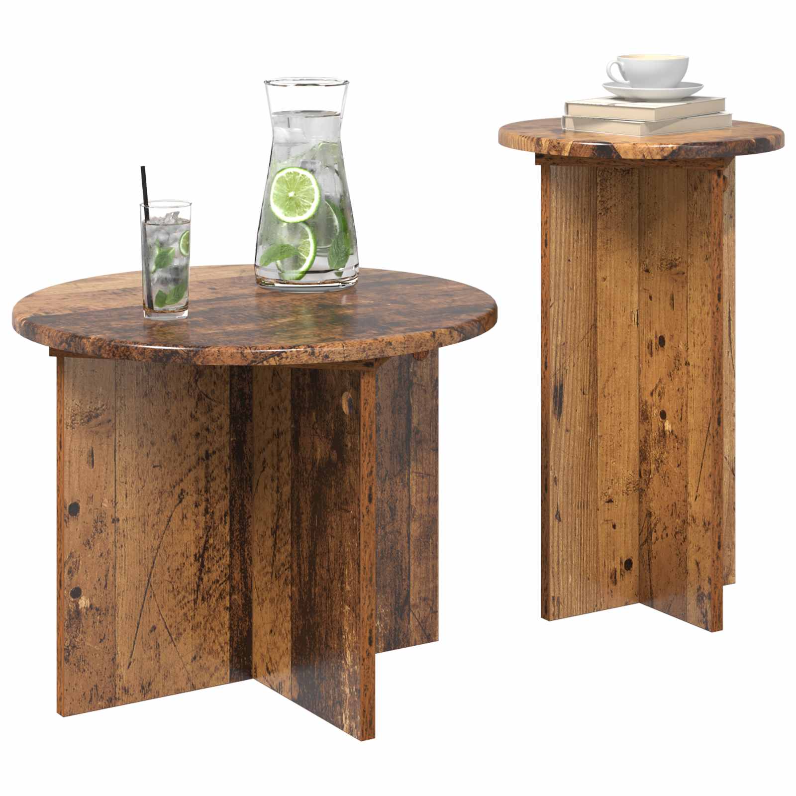vidaXL Beistelltisch-Set mit Speicher 2 pcs Altholz Holzwerkstoff