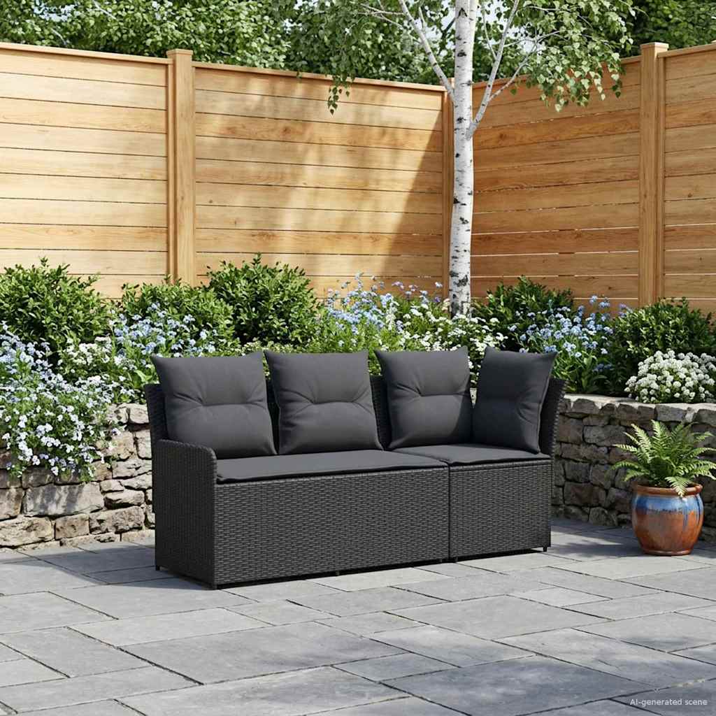 vidaXL Gartenarmsessel mit Ecksofa 2 Stück Schwarz PE-Rattan