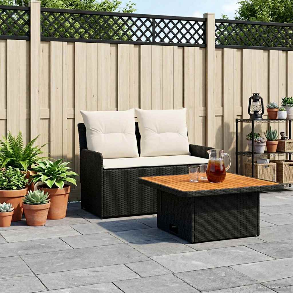 vidaXL Garten Armlehnen Sofa mit Klapptisch 2 Stück Schwarz und Creme