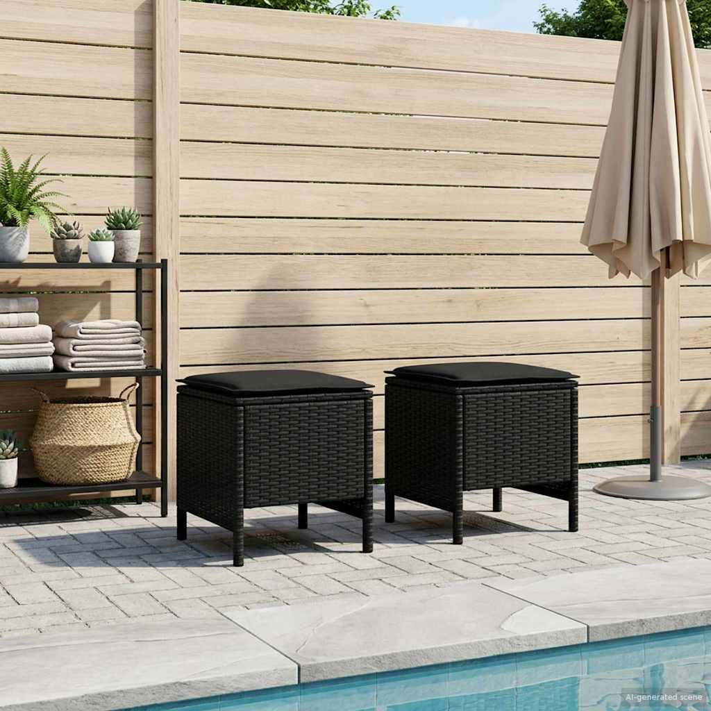 vidaXL Garten-Fußhocker 2 Stück Schwarz 38 x 38 x 45 cm PE-Rattan