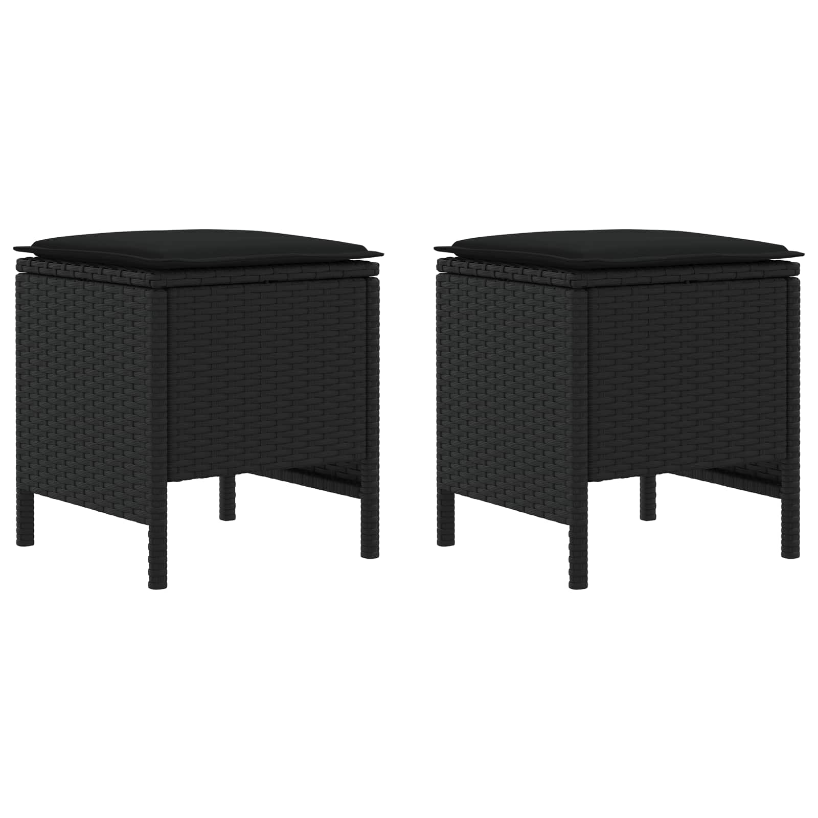 vidaXL Garten-Fußhocker 2 Stück Schwarz 38 x 38 x 45 cm PE-Rattan