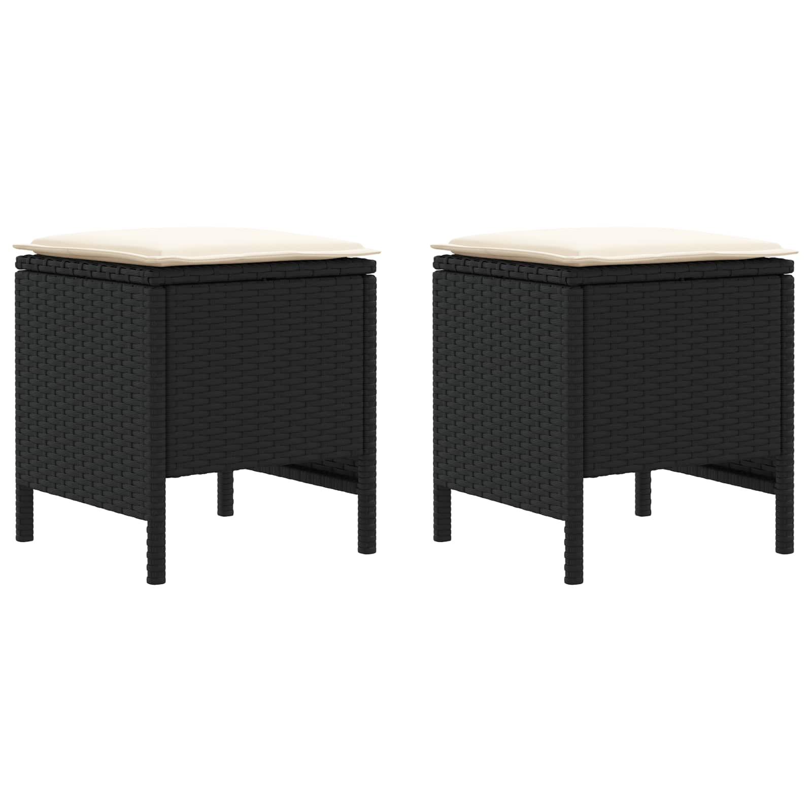 vidaXL Garten-Fußhocker 2 Stück Schwarz und Creme 38 x 38 x 45 cm