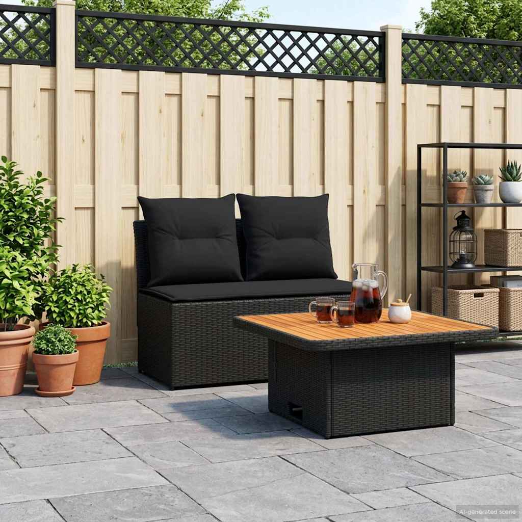 vidaXL 2 Stück Garten Mittel Sofa Mit Hochklapptisch Poly-Rattan