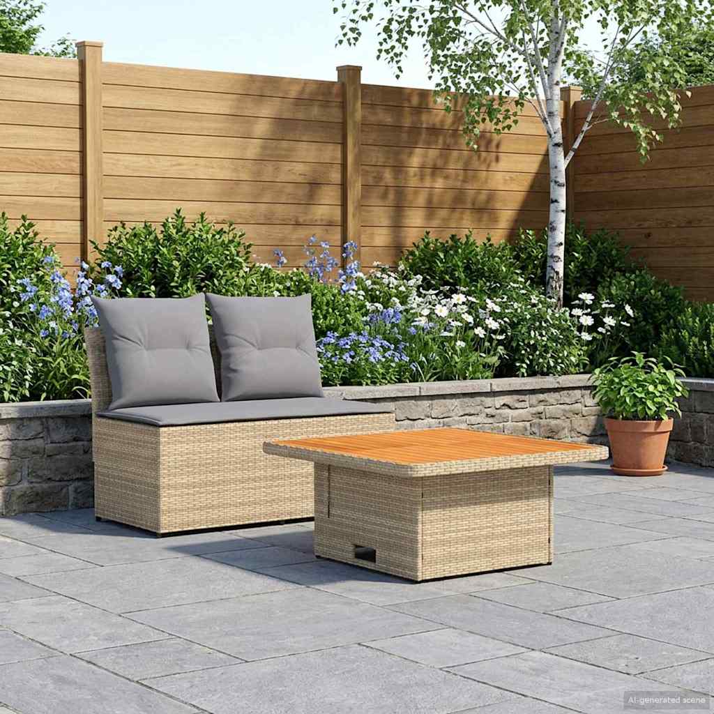 vidaXL 2 Stück Garten Mittel Sofa Mit Hochklapptisch Poly-Rattan