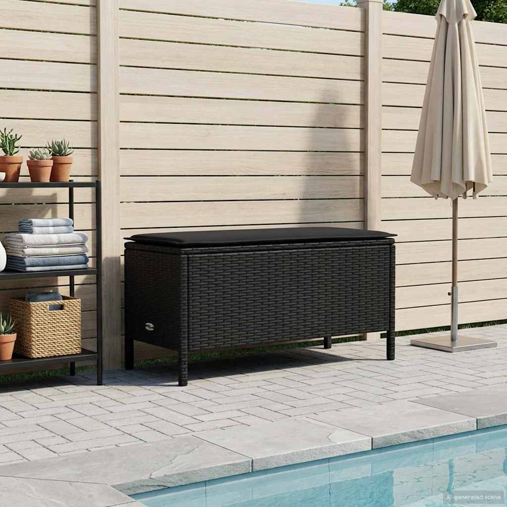 vidaXL Garten-Fußhocker mit Kissen Schwarz 80 x 38 x 45 cm PE-Rattan