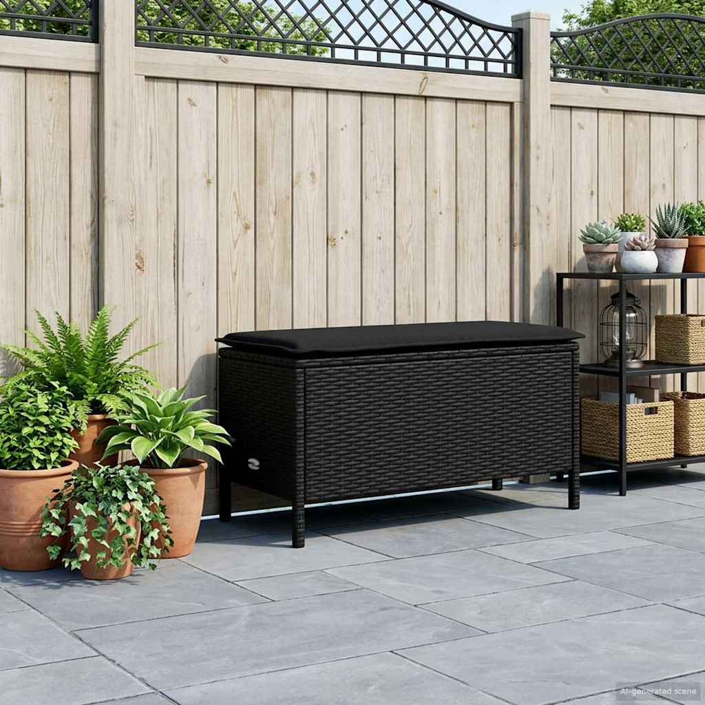 vidaXL Garten-Fußhocker mit Kissen Schwarz 80 x 38 x 45 cm PE-Rattan