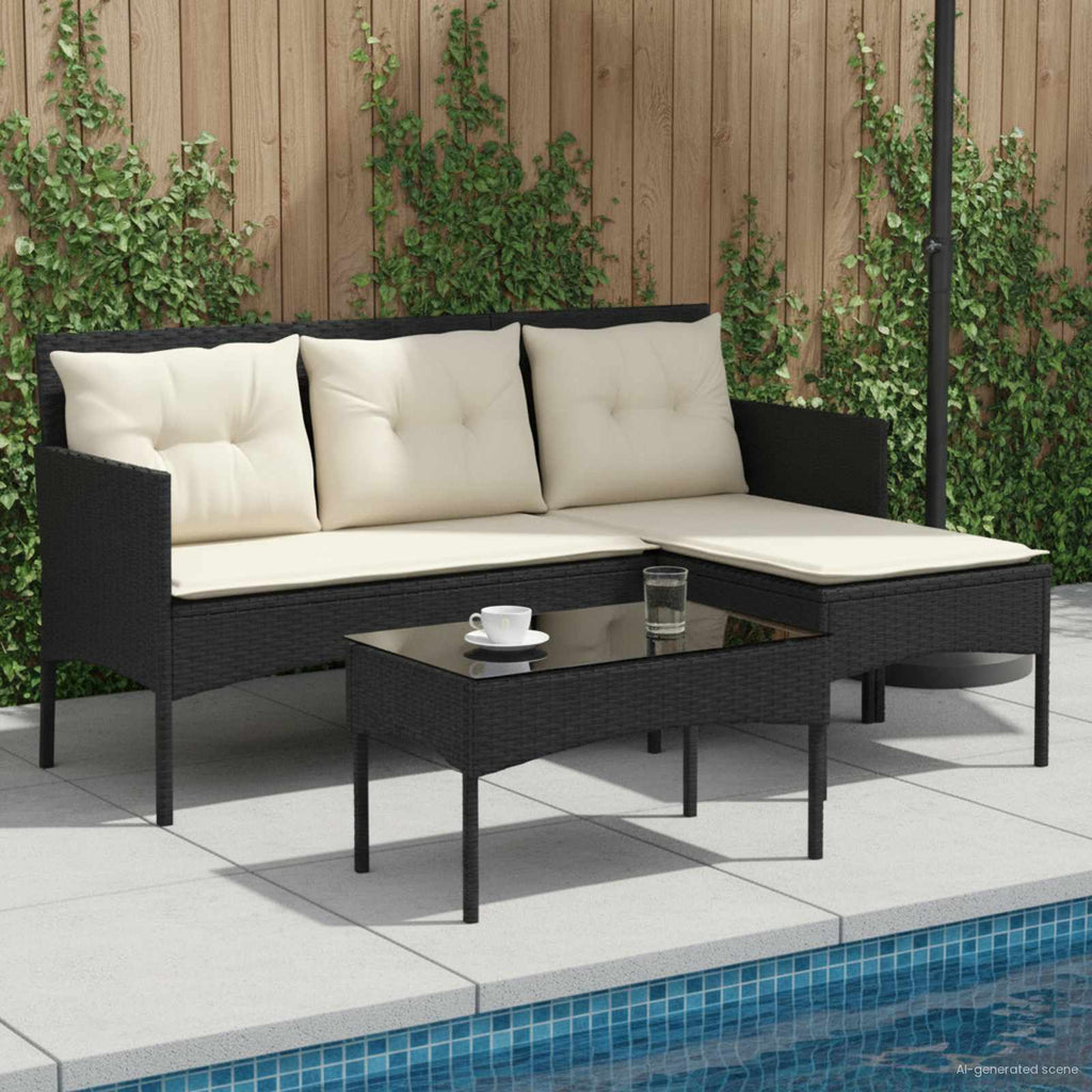 vidaXL Gartensofa-set mit Kissen 2 pcs Schwarz und Creme Poly-Rattan