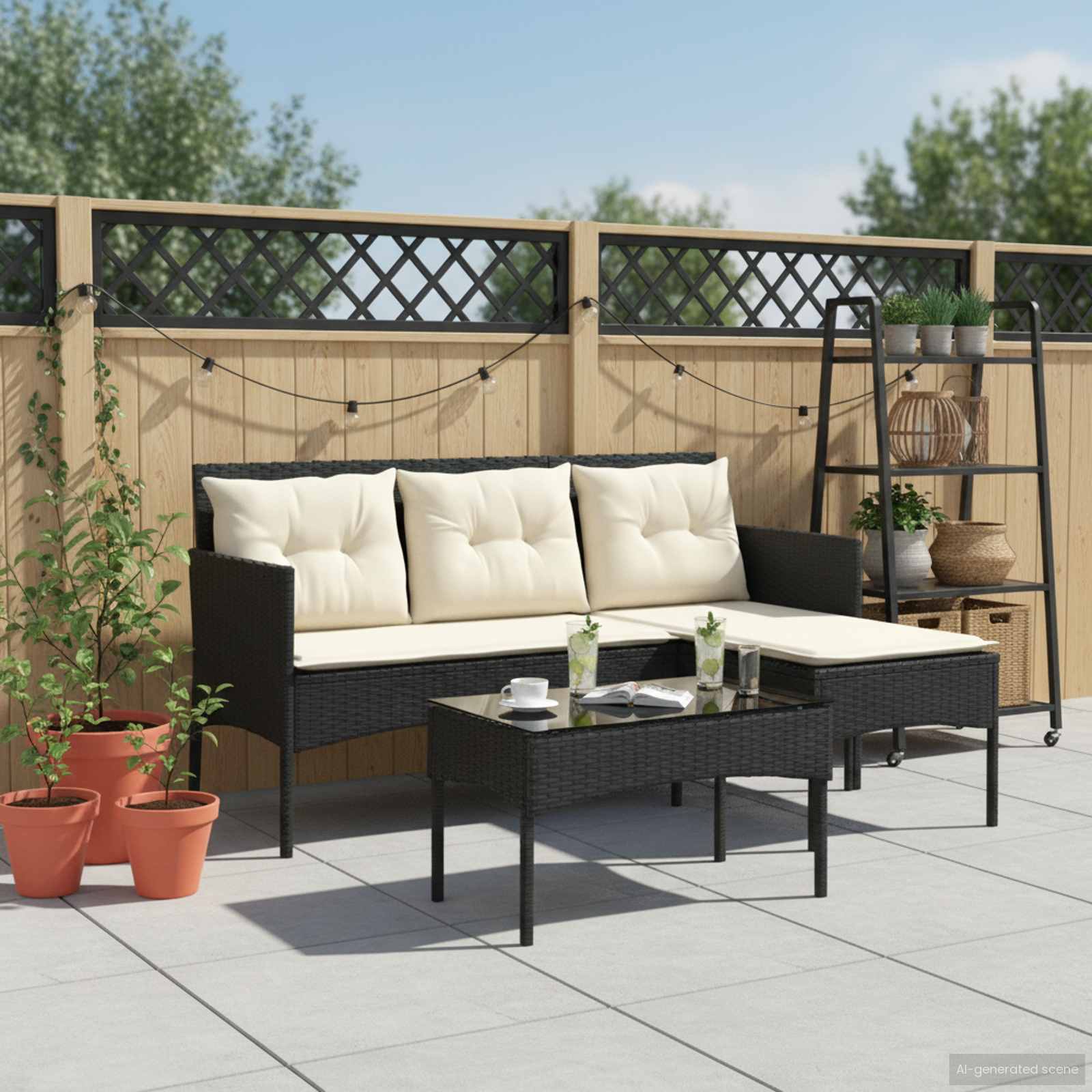 vidaXL Gartensofa-set mit Kissen 2 pcs Schwarz und Creme Poly-Rattan