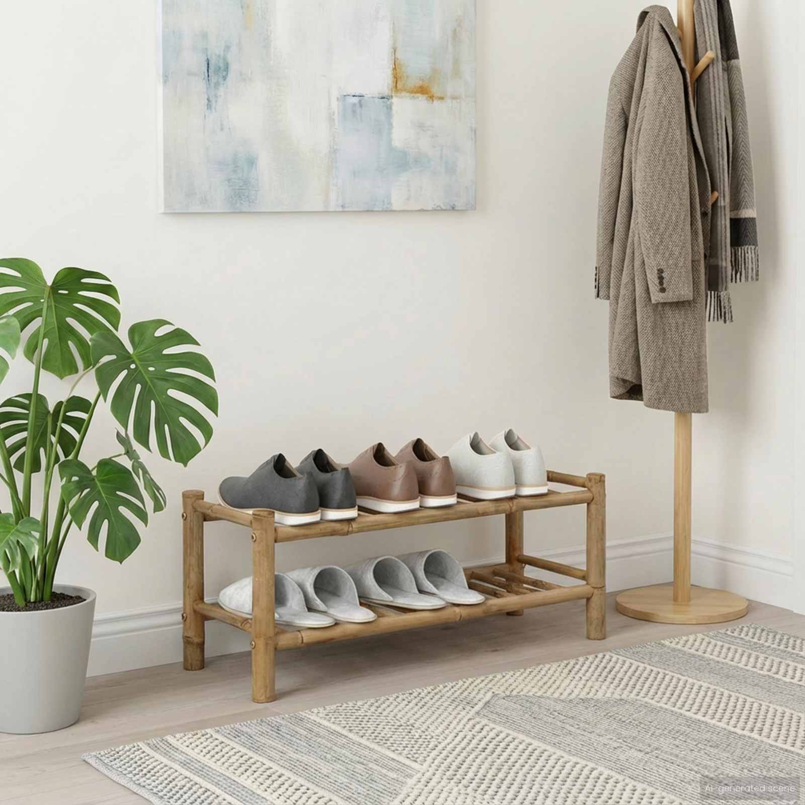 vidaXL Schuhregal mit Regal mit Speicher Natur 68 x 28 x 30 cm Bambus