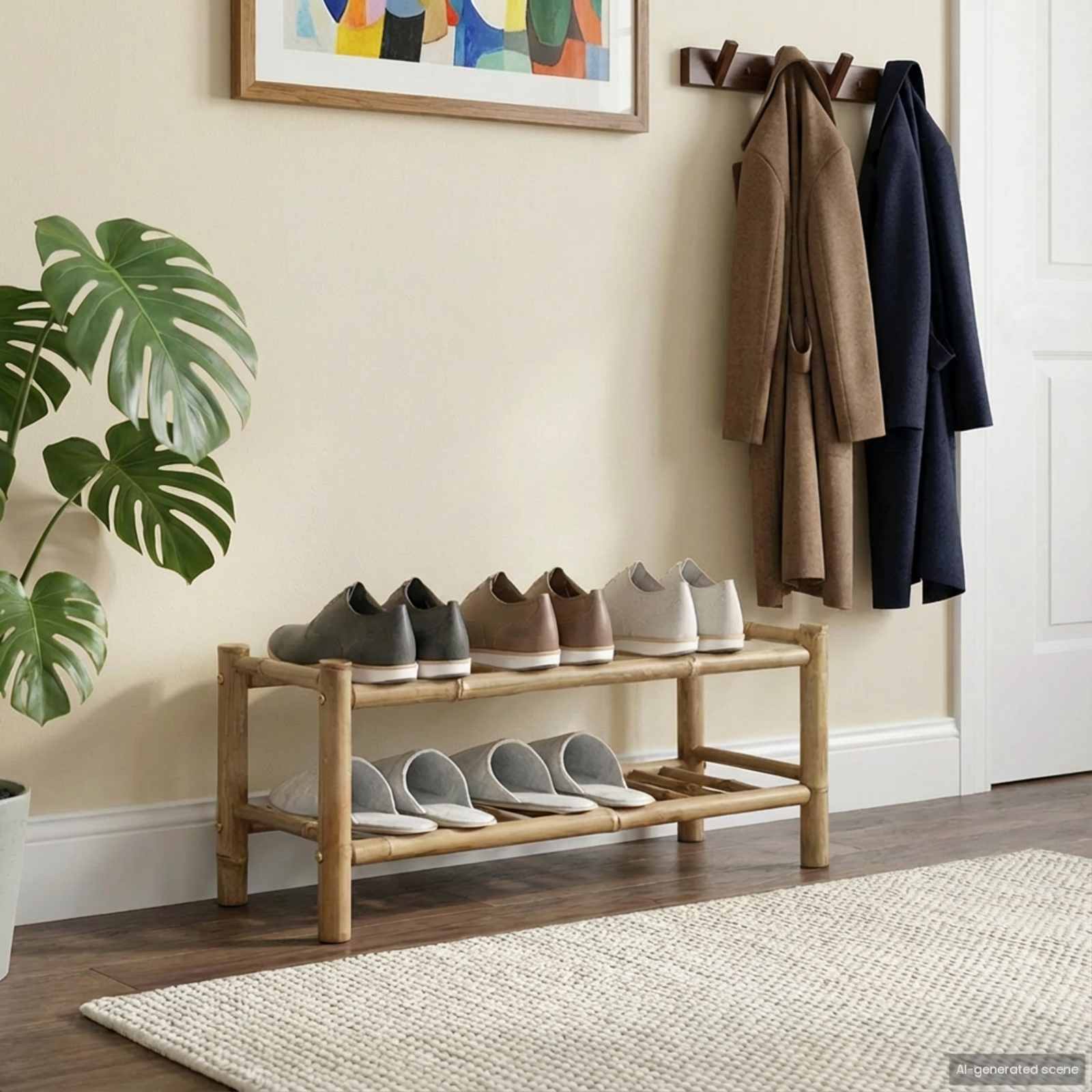 vidaXL Schuhregal mit Regal mit Speicher Natur 68 x 28 x 30 cm Bambus