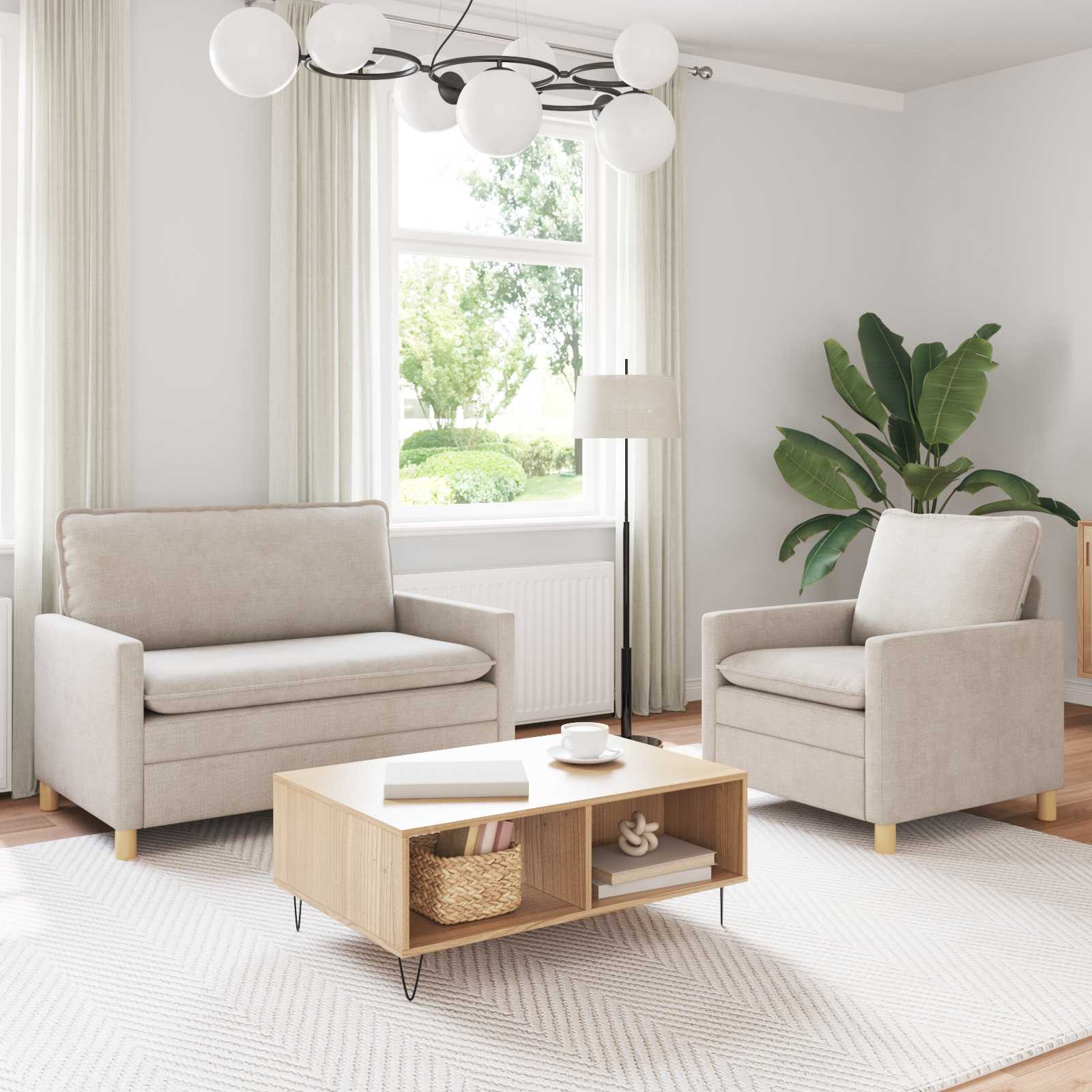 vidaXL Sofa Set 2 pcs Creme Polyester