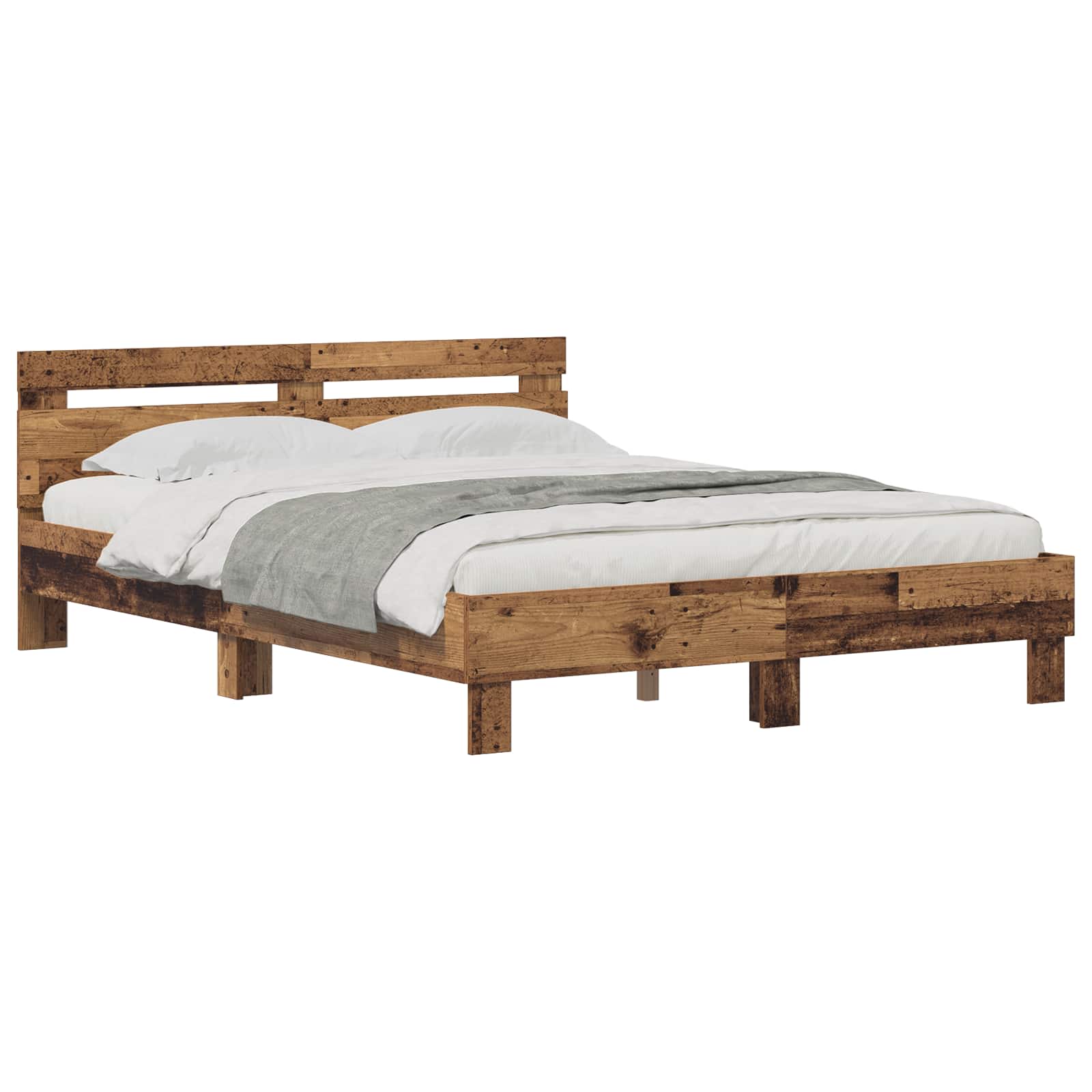 vidaXL Bettrahmen mit Kopfteil Altholz 160 x 200 cm Holzwerkstoff
