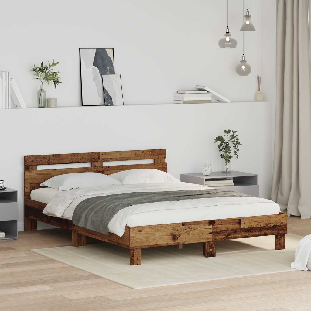 vidaXL Bettrahmen mit Kopfteil Altholz 160 x 200 cm Holzwerkstoff