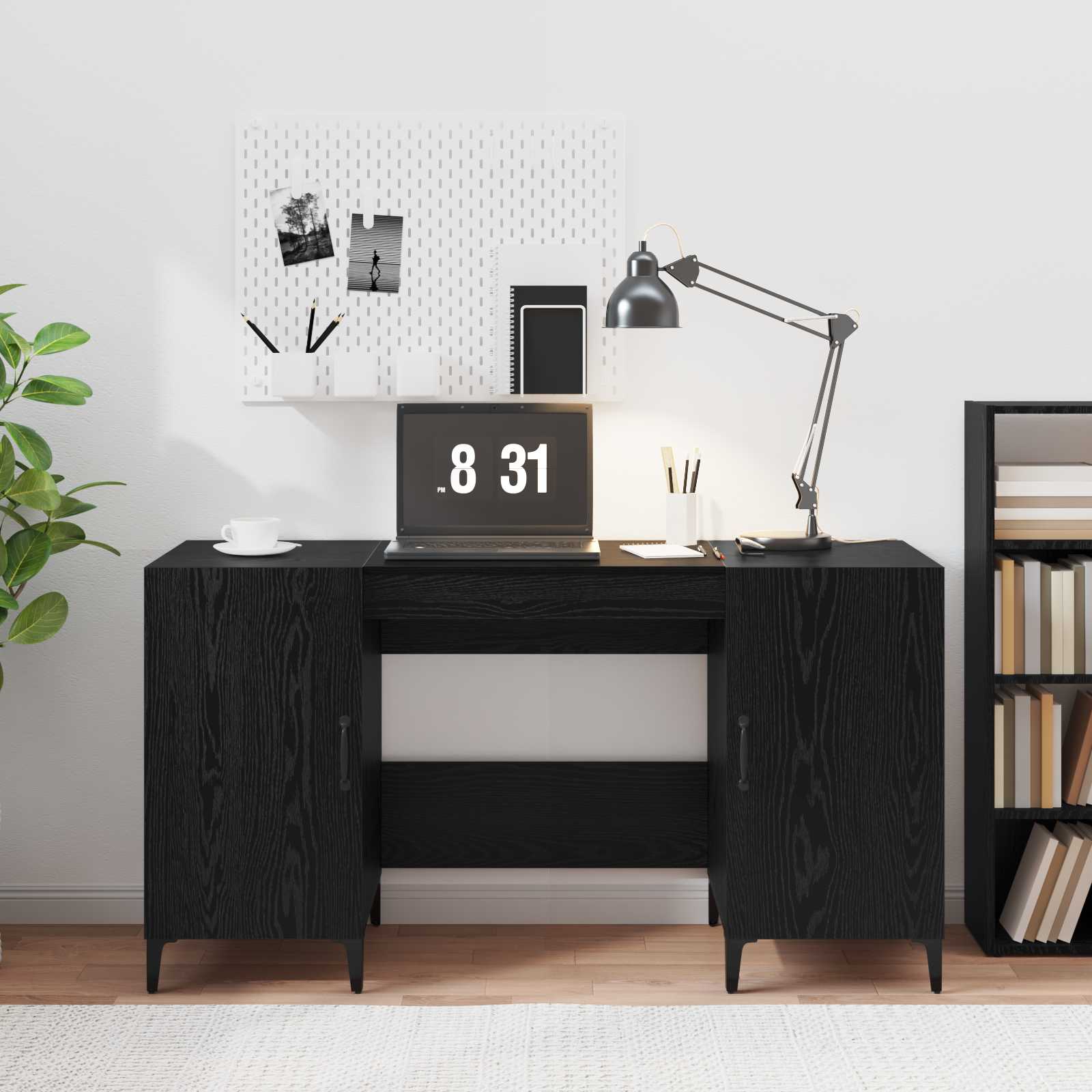 vidaXL Schreibtisch mit Speicher Schwarz Eichen-Optik 140 x 50 x 75 cm