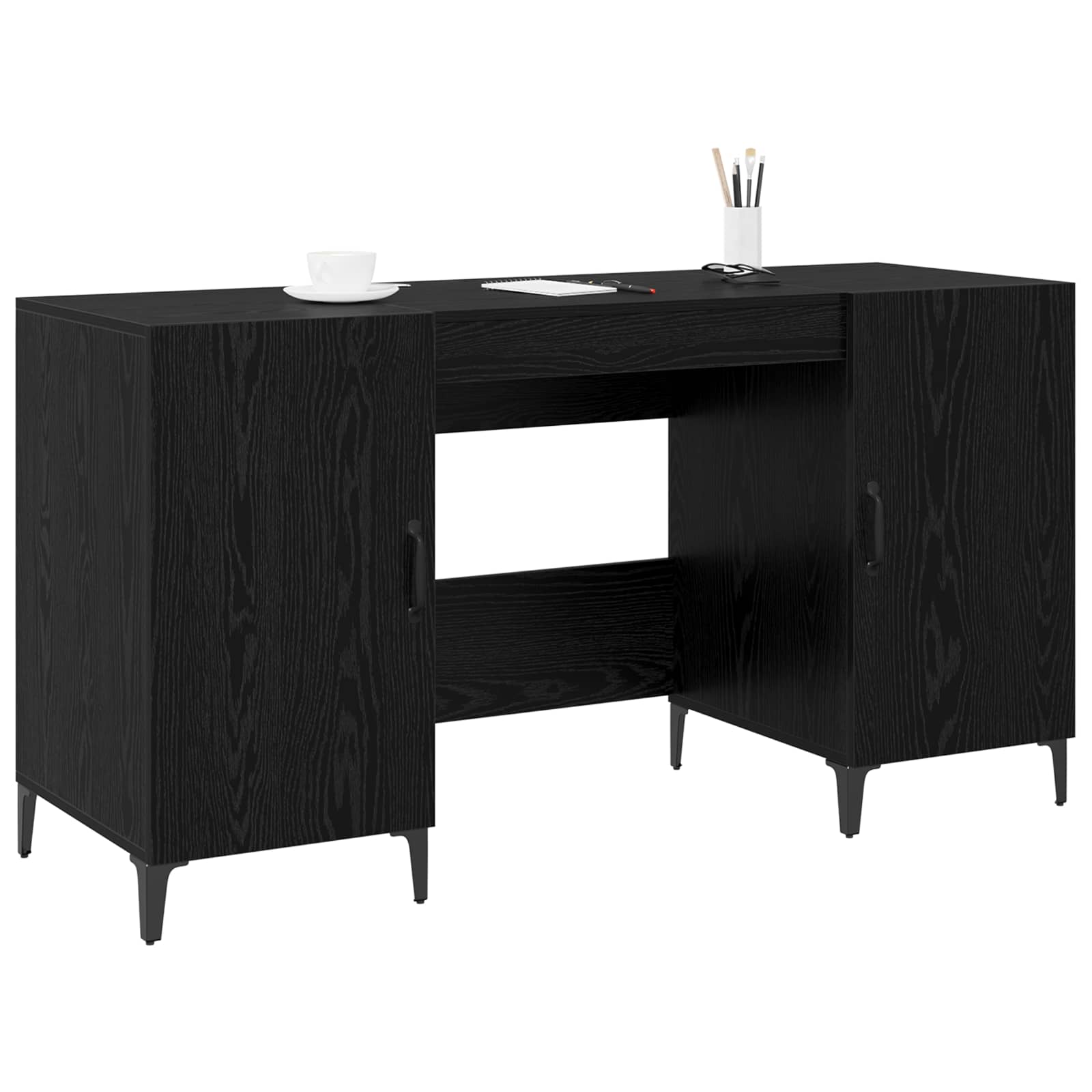 vidaXL Schreibtisch mit Speicher Schwarz Eichen-Optik 140 x 50 x 75 cm