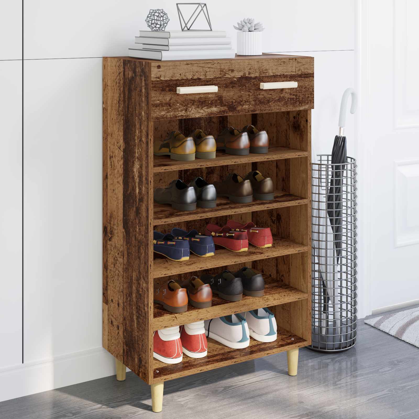 vidaXL Schuhschrank mit Regal Altholz 60 x 35 x 105 cm Holzwerkstoff