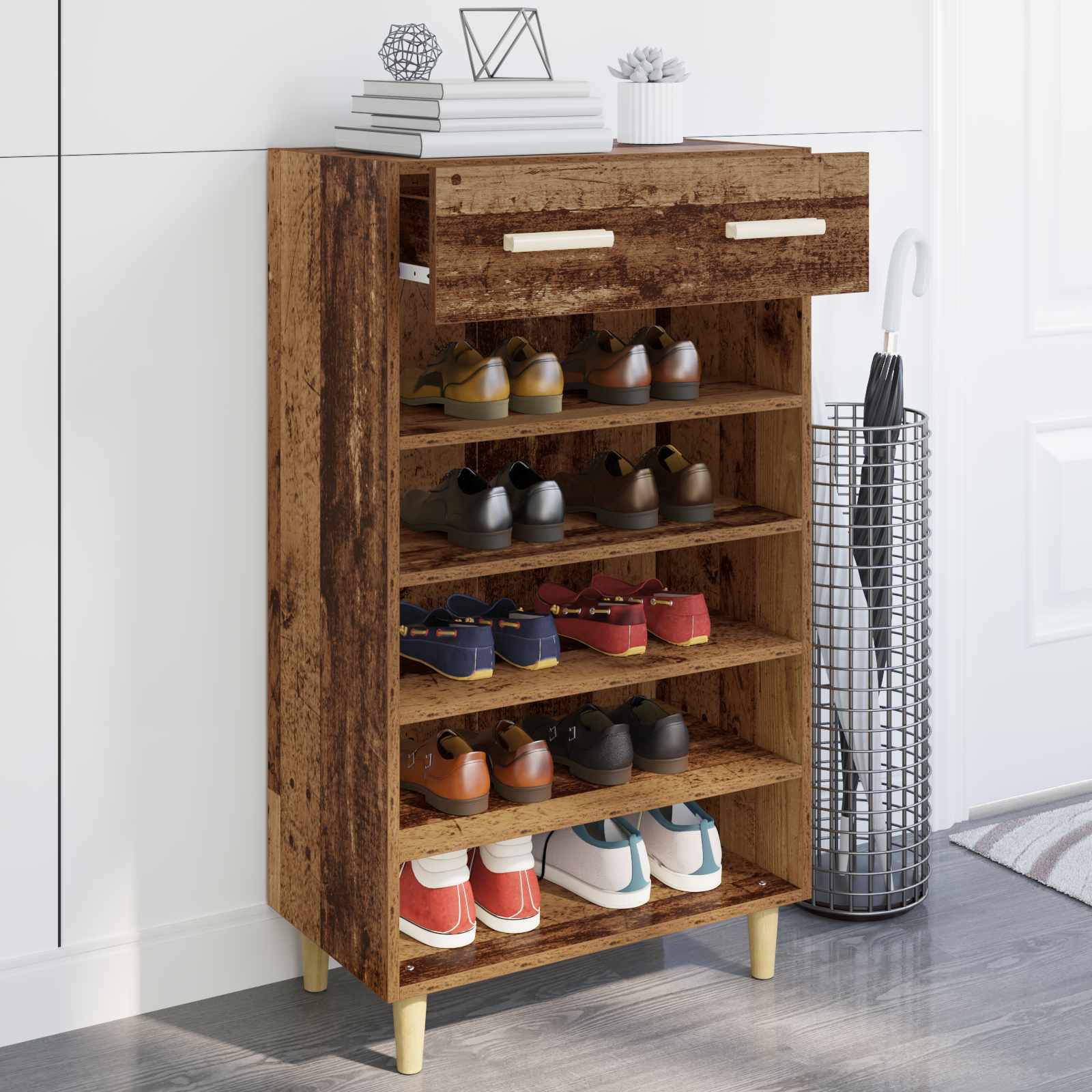 vidaXL Schuhschrank mit Regal Altholz 60 x 35 x 105 cm Holzwerkstoff