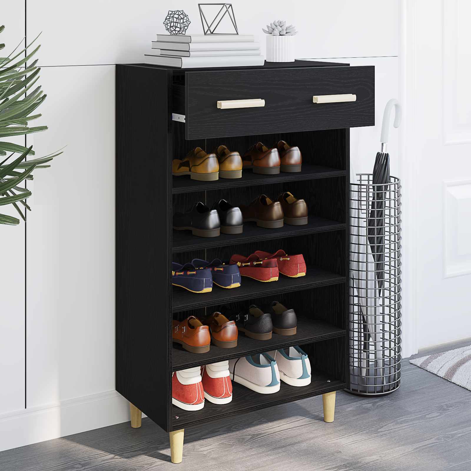vidaXL Schuhschrank mit Regal Schwarz Eichen-Optik 60 x 35 x 105 cm