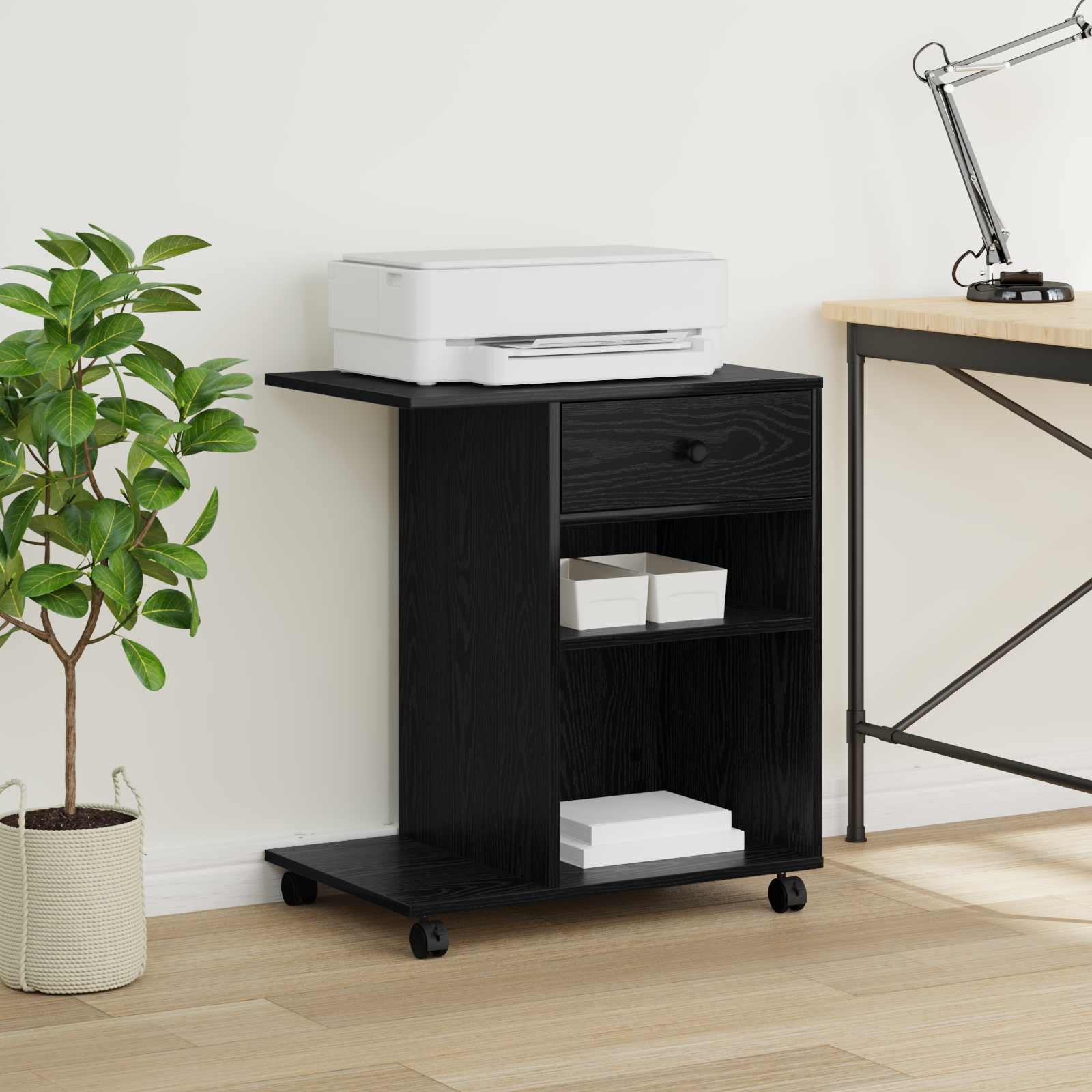 vidaXL Druckerständer Uni Schwarz Eichen-Optik 60 x 40 x 68.5 cm