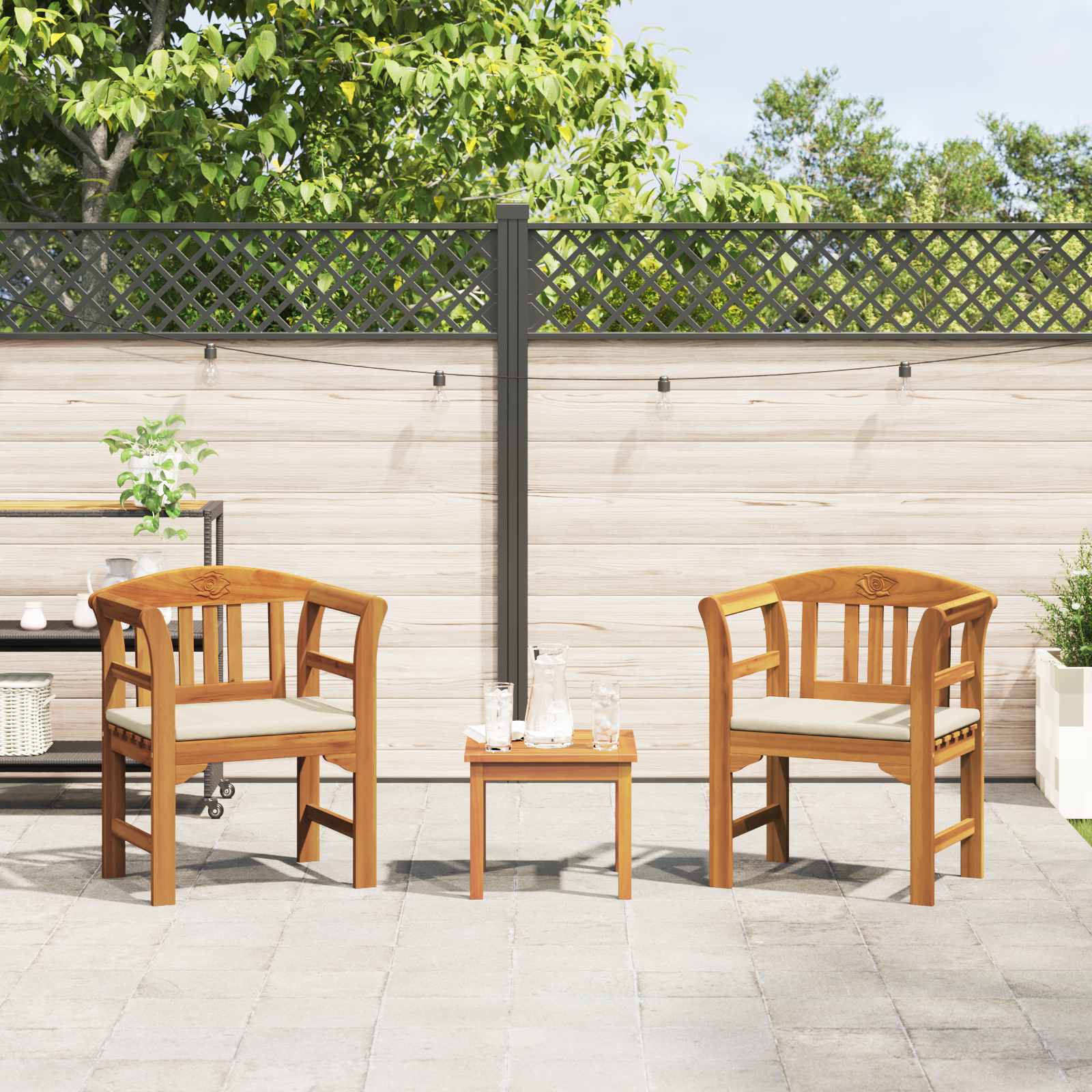 vidaXL Gartenrosen-Lounge-Set mit Kissen 3 pcs Massivholz Akazie