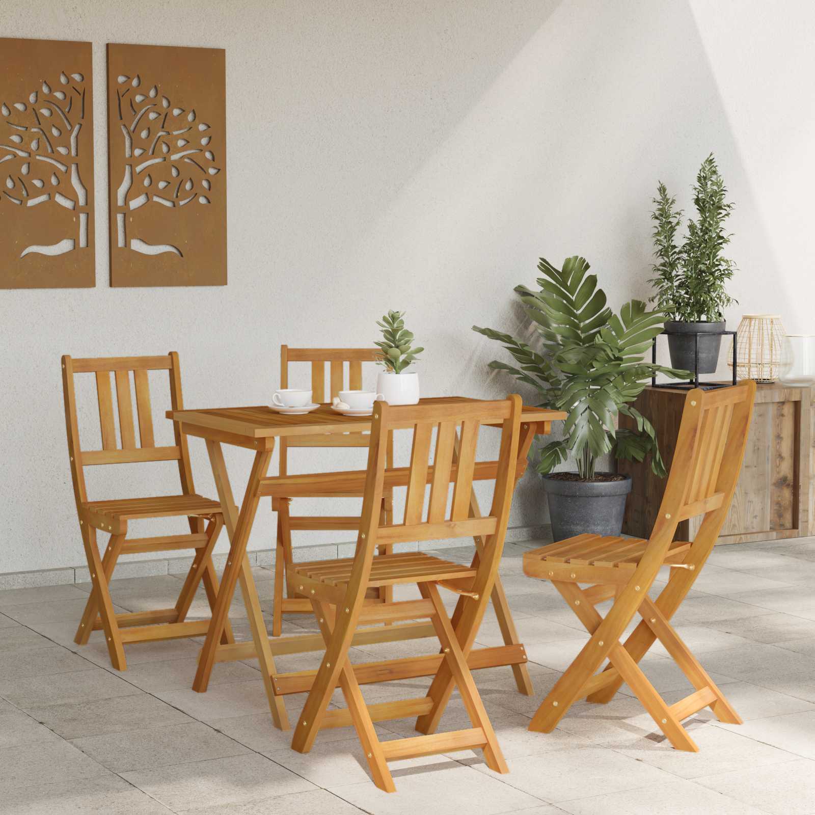 vidaXL Außen Bistro-Stühle mit Kissen 4 pcs Natur 40 x 42 x 85 cm