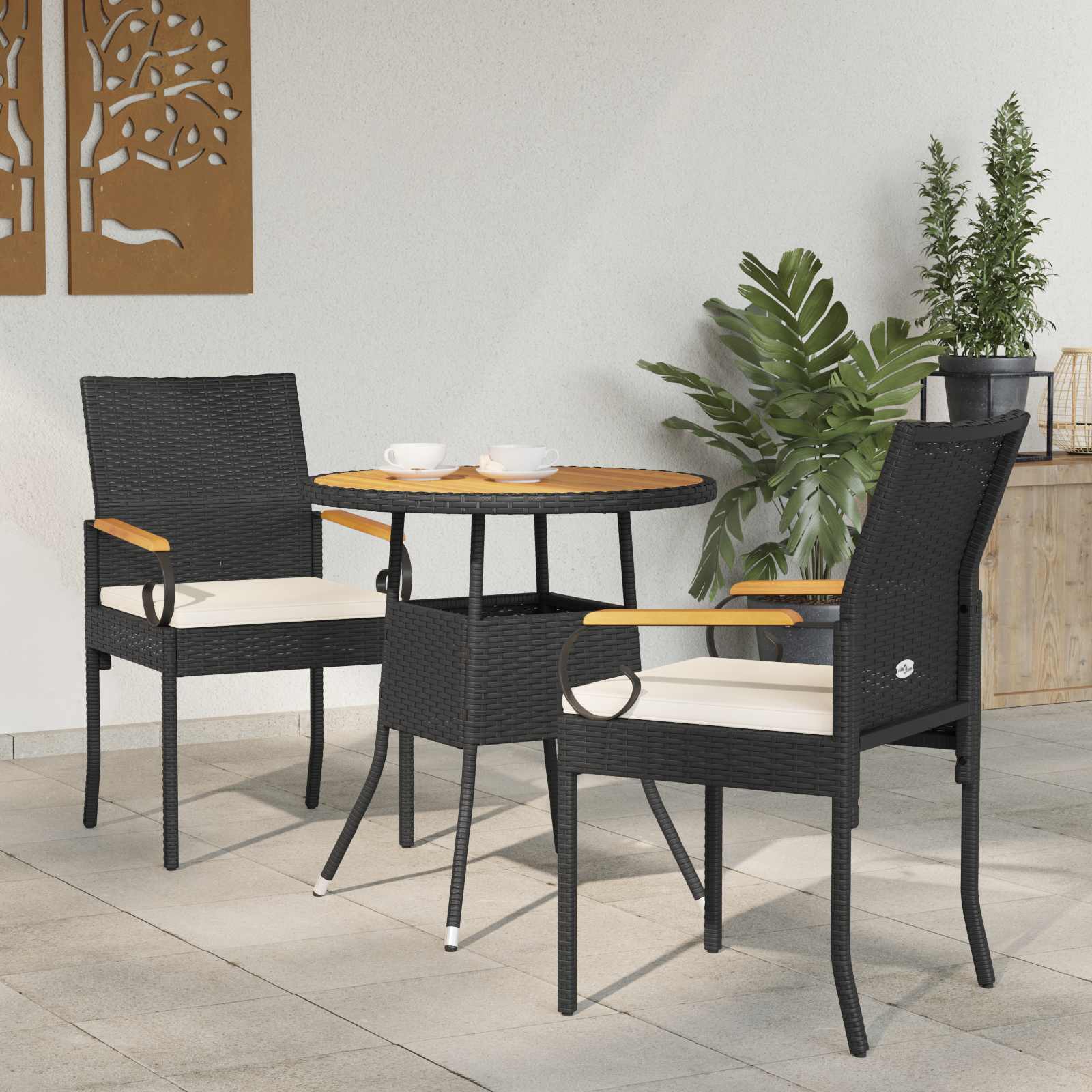 vidaXL Gartenstühle 2 pcs Schwarz und Cremeweiß Poly-Rattan und Akazie