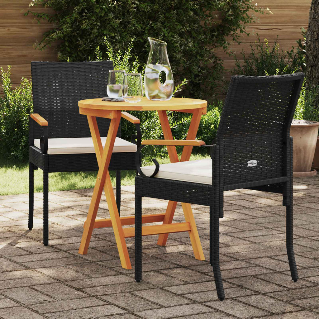 vidaXL Gartenstühle 2 pcs Schwarz und Cremeweiß Poly-Rattan und Akazie
