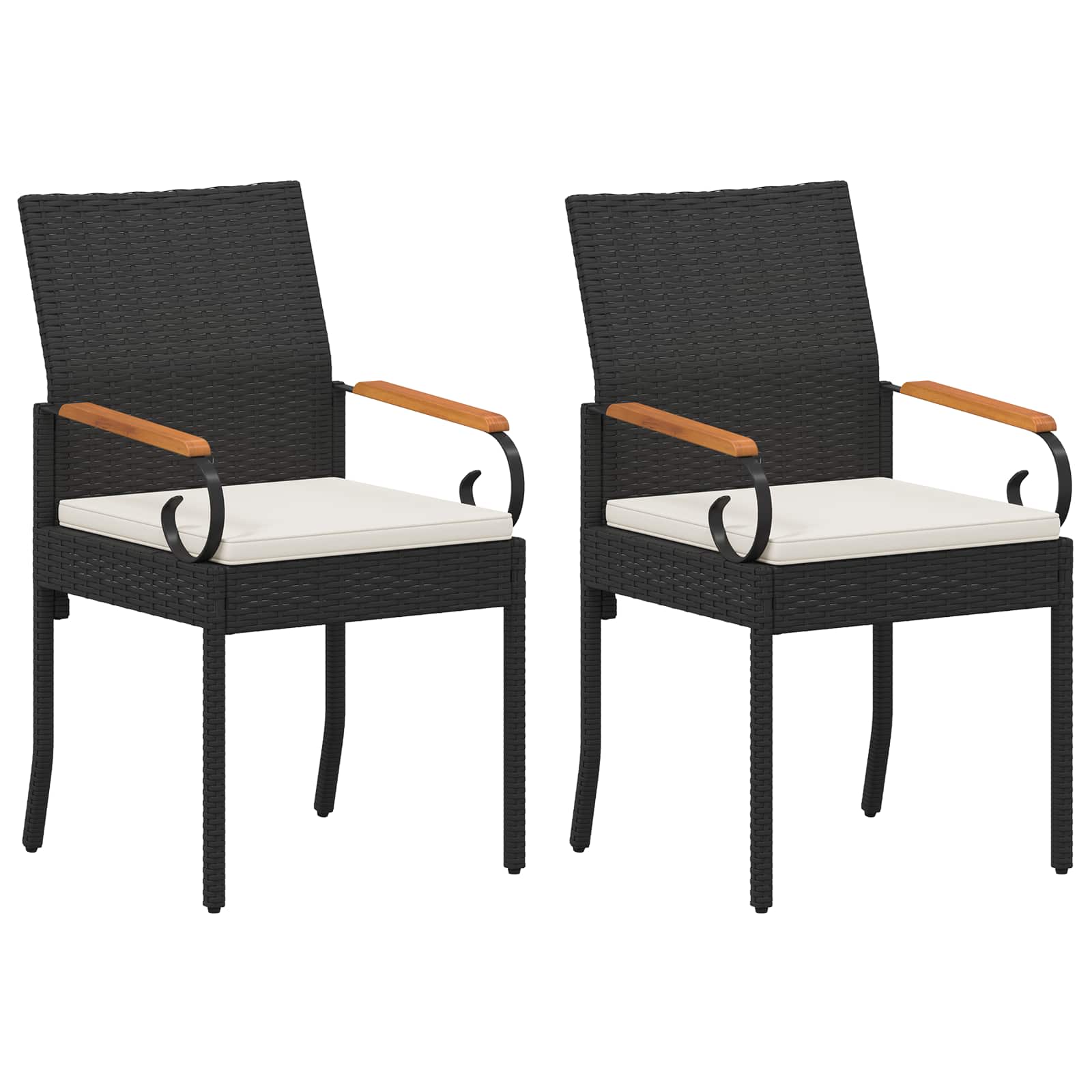 vidaXL Gartenstühle 2 pcs Schwarz und Cremeweiß Poly-Rattan und Akazie